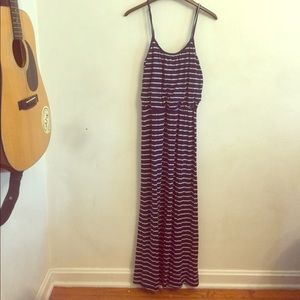 Long tank top maxi dress navy and white stripes